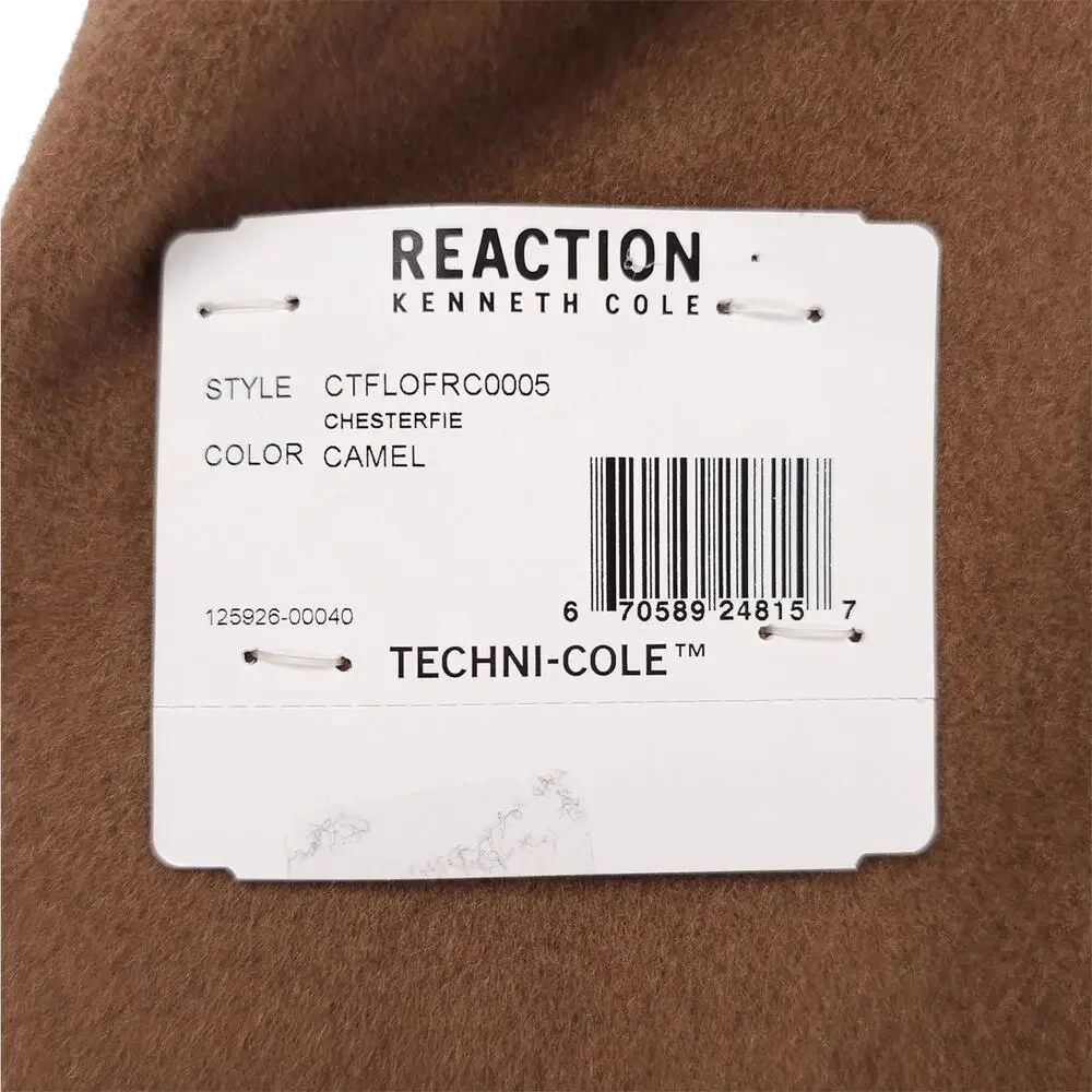 Kenneth Cole Reaction Mens Classic Fit Overcoat 46R Beige Camel Solid Wool Blend